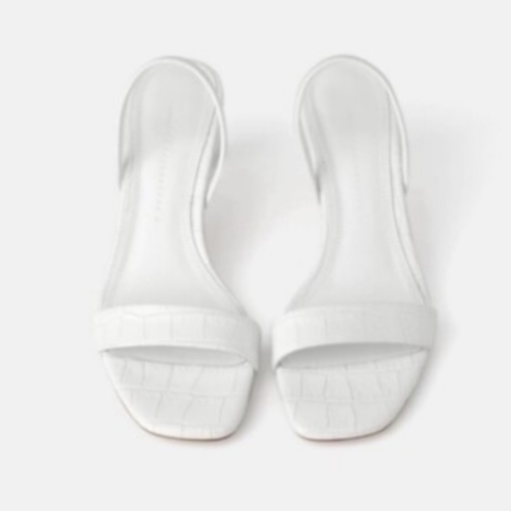 Zara Allegator embossed white leather slingback heels